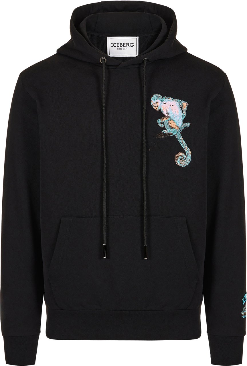 Iceberg Black slim fit hoodie, crafted from cotton fleece Zwart