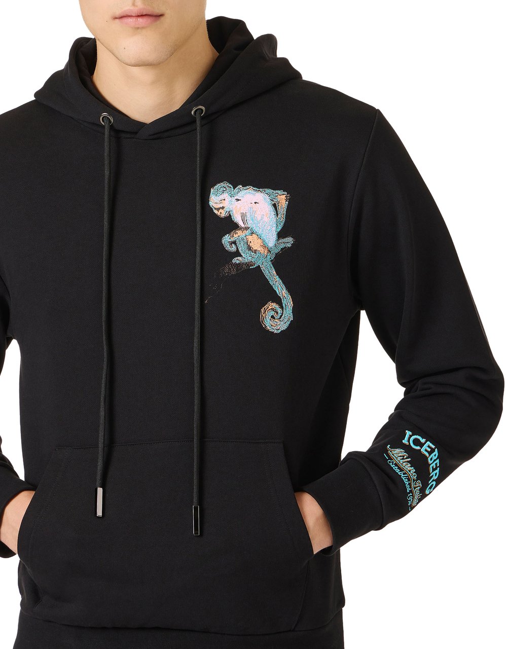 Iceberg Black slim fit hoodie, crafted from cotton fleece Zwart