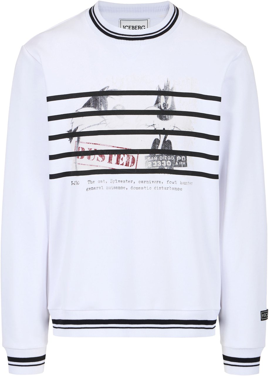 Iceberg Optic white regular fit sweatshirt in cotton fleece blend with Looney Tunes print Wit