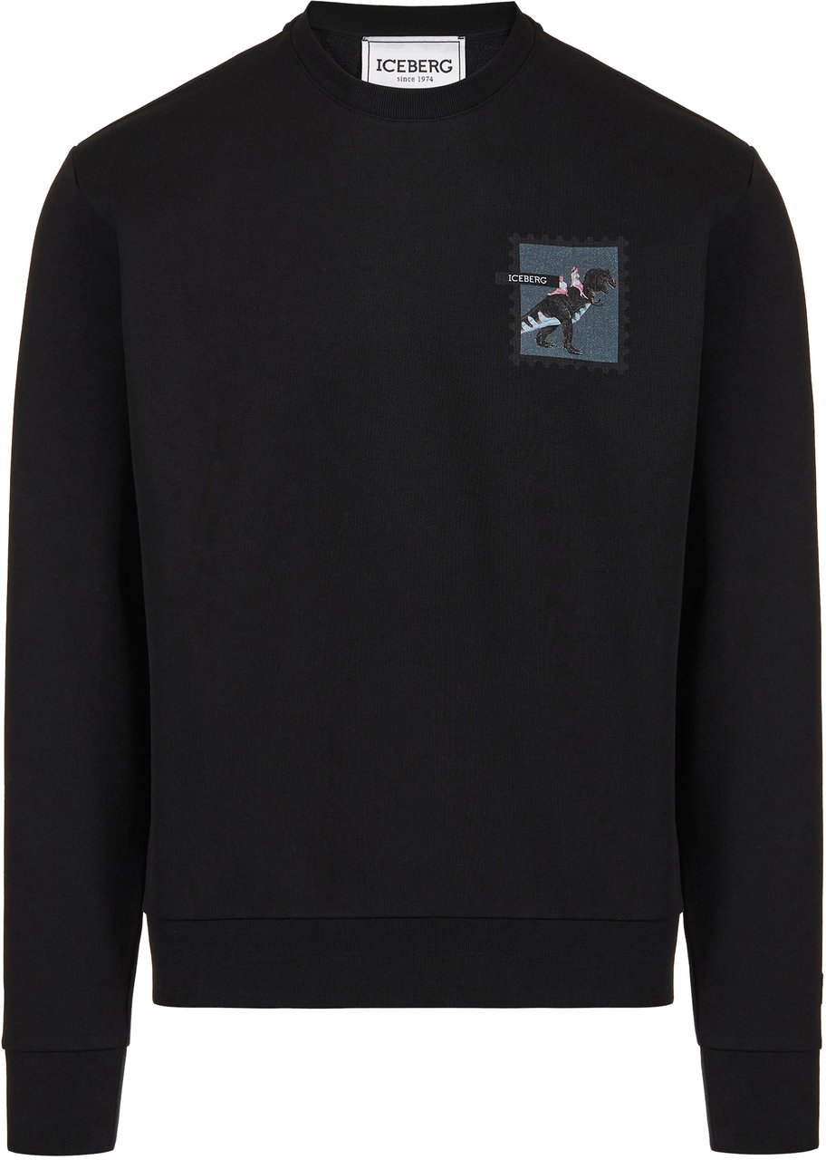 Iceberg Black regular fit crew neck sweatshirt crafted from cotton, adorned with the Dino print Zwart