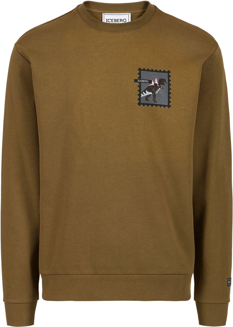 Iceberg Khaki regular fit crew neck sweatshirt crafted from cotton, adorned with the Dino print Groen