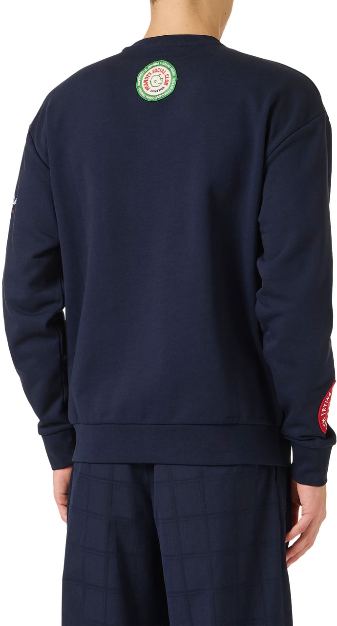 Iceberg Regular fit blue cotton fleece crew neck sweatshirt, adorned with the Peanuts design Blauw