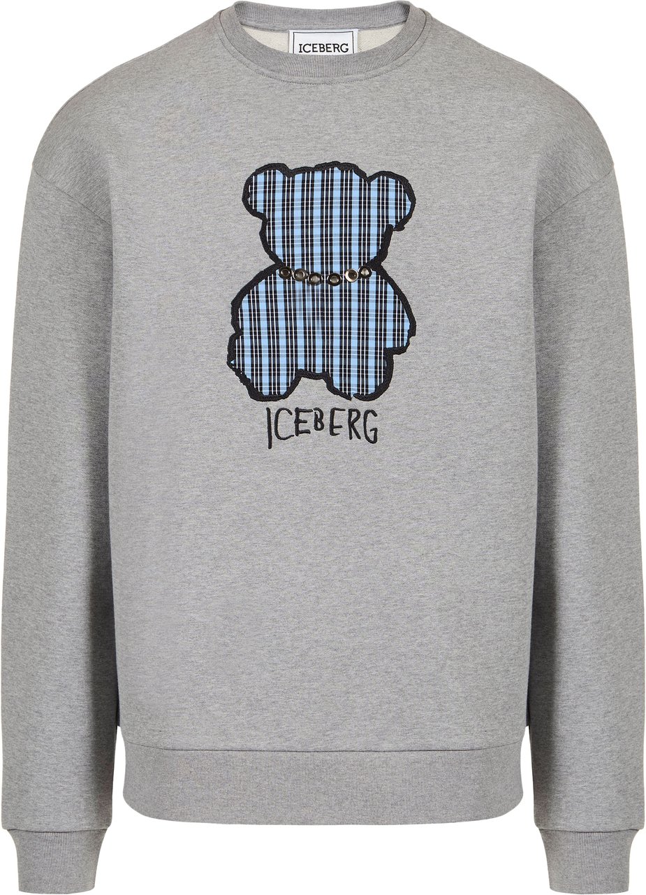 Iceberg Light gray melange regular fit crew neck sweatshirt in sustainable cotton fleece, with bear appliqué Grijs