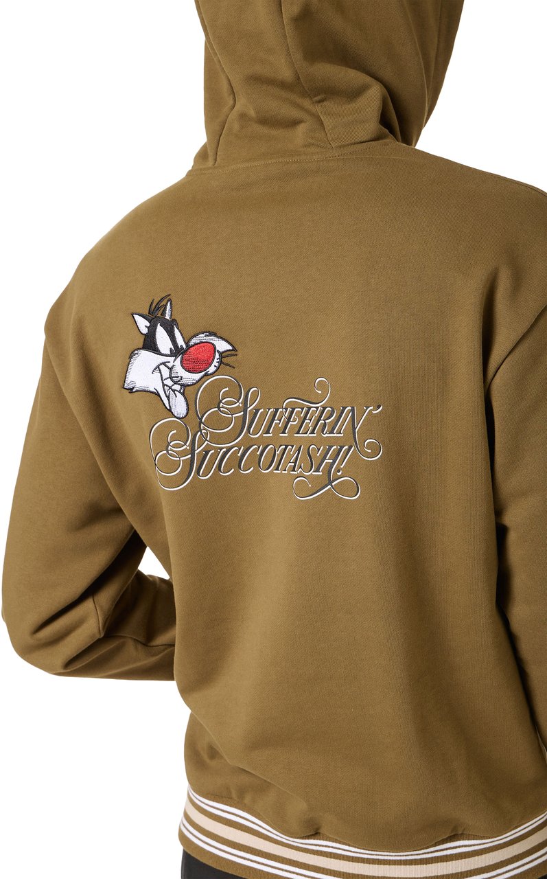 Iceberg Khaki regular fit hoodie crafted from cotton fleece, detailed with Looney Tunes embroidery Groen