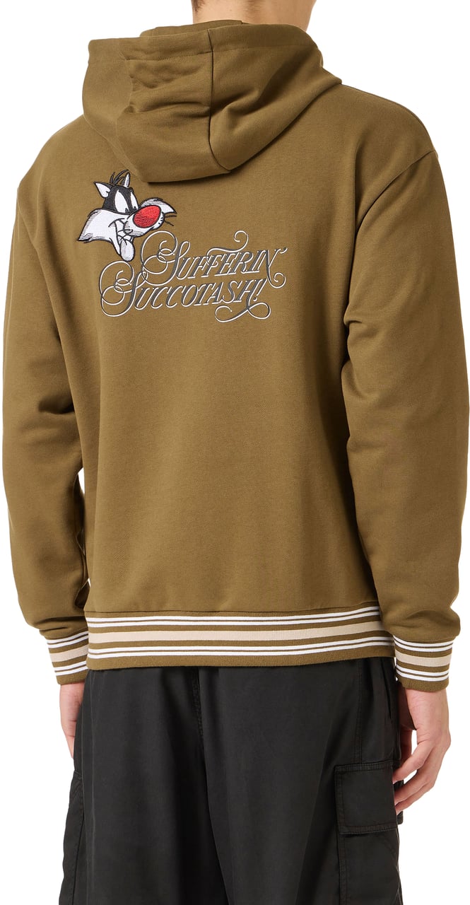 Iceberg Khaki regular fit hoodie crafted from cotton fleece, detailed with Looney Tunes embroidery Groen