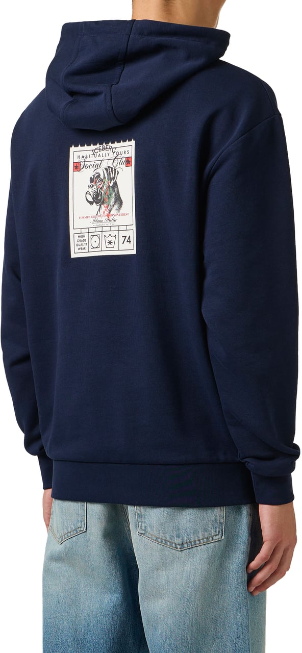 Iceberg Regular fit blue cotton fleece crew neck sweatshirt Blauw