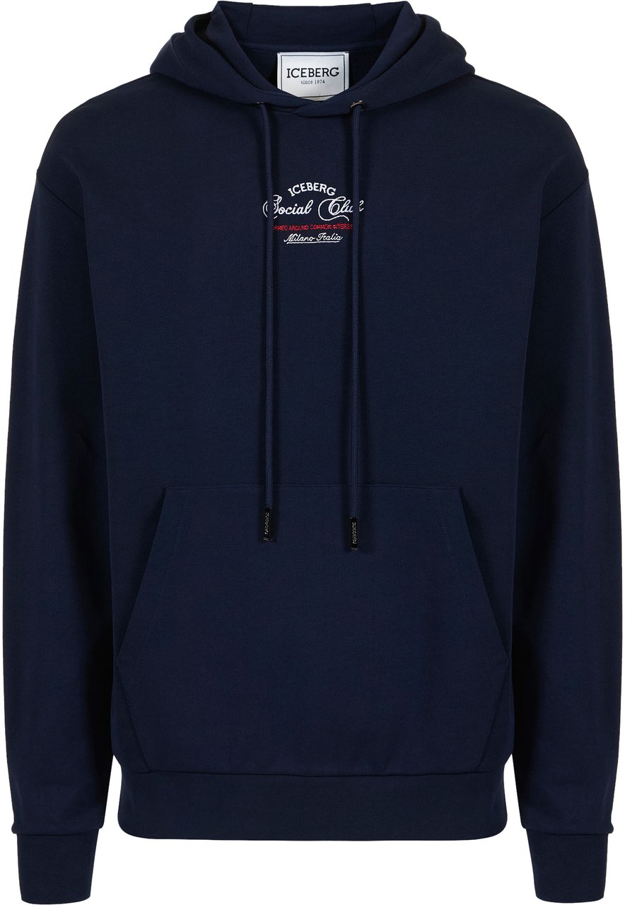 Iceberg Regular fit blue cotton fleece crew neck sweatshirt Blauw