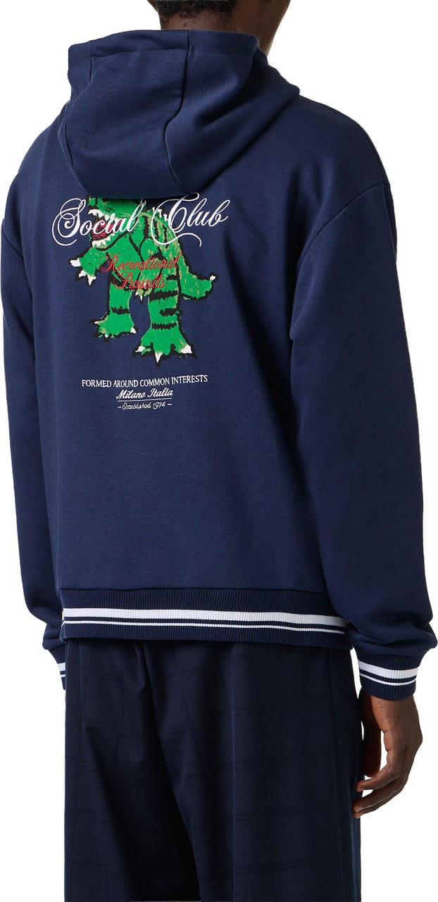 Iceberg Blue regular fit cotton fleece hoodie with Dino Social Club print Blauw