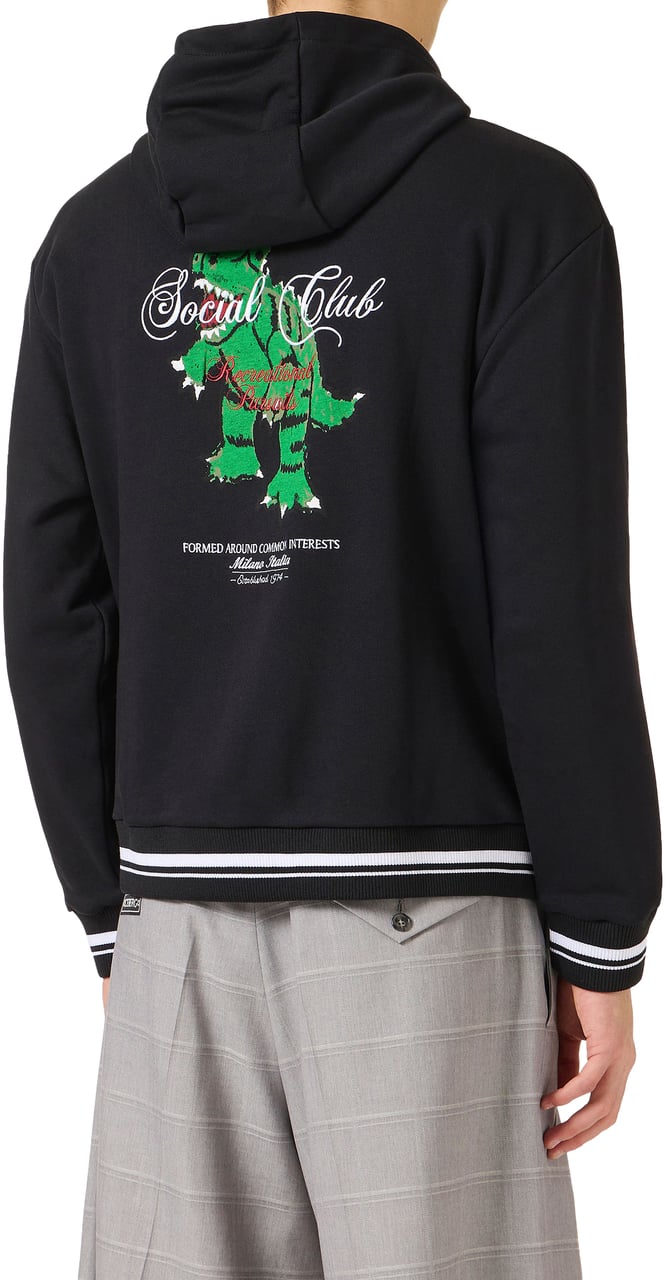 Iceberg Black regular fit cotton fleece hoodie with Dino Social Club print Zwart