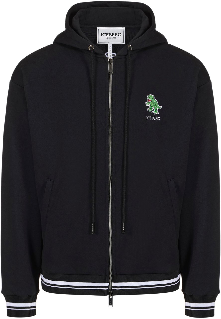 Iceberg Black regular fit cotton fleece hoodie with Dino Social Club print Zwart