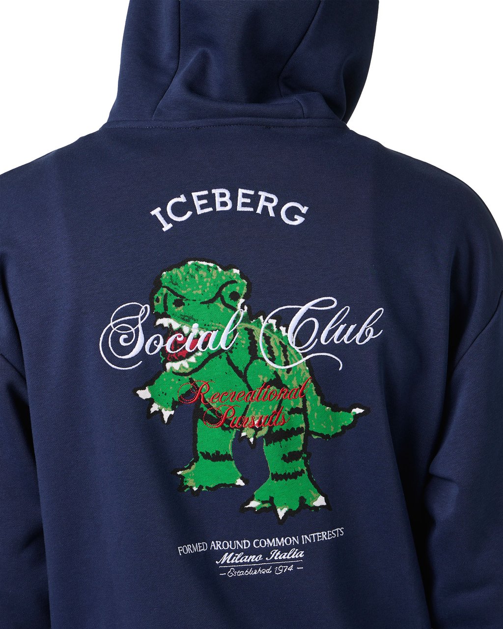 Iceberg Blue regular fit cotton fleece hoodie with Dino Social Club print Blauw