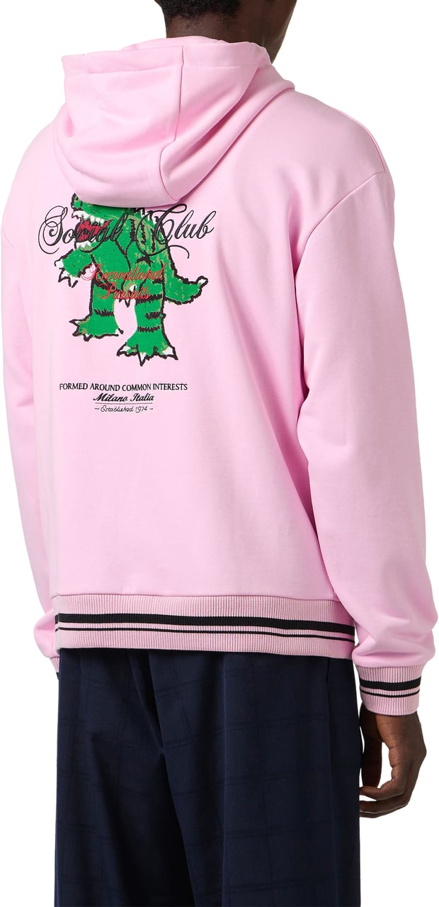 Iceberg Pink regular fit cotton fleece hoodie with Dino Social Club print Roze