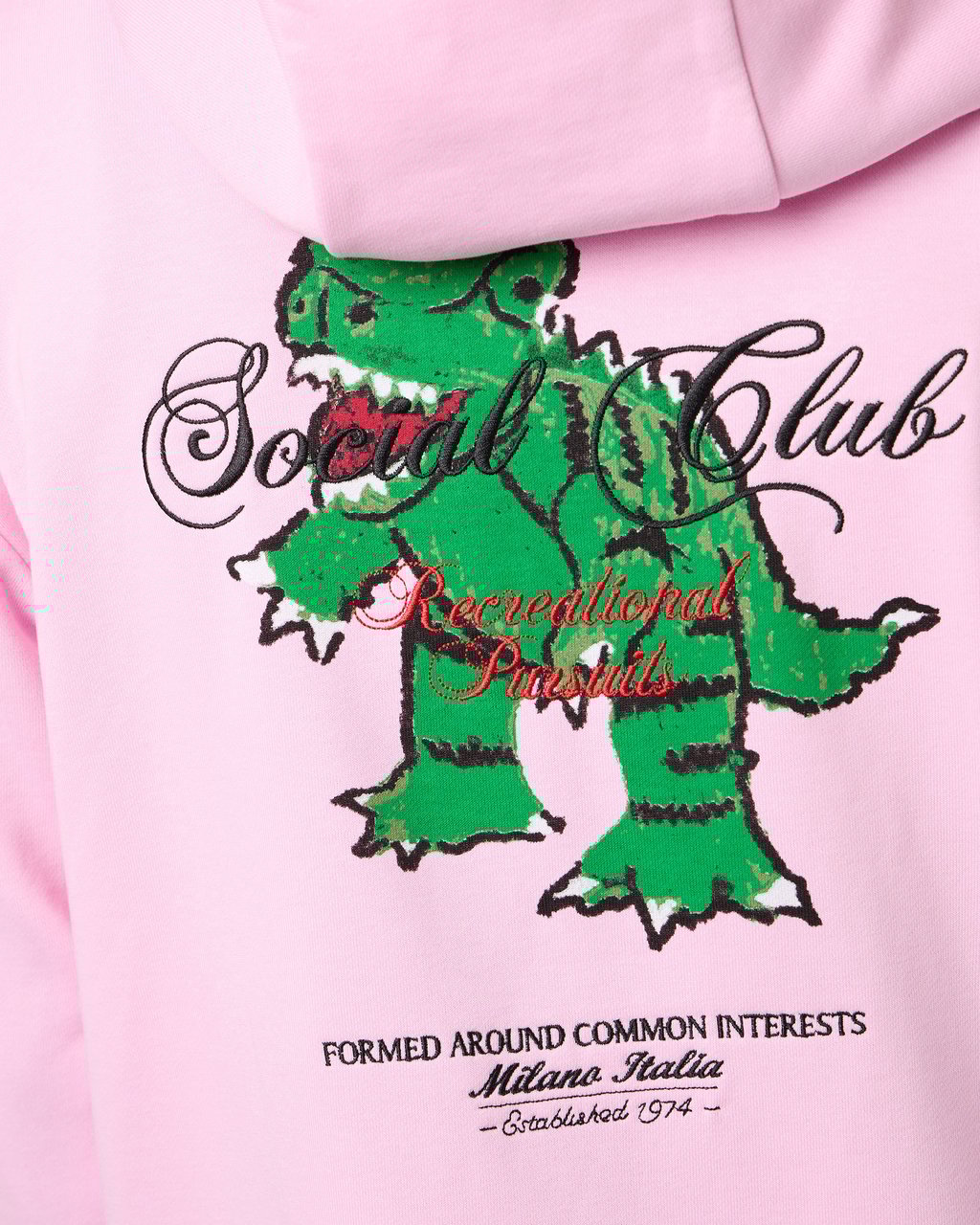 Iceberg Pink regular fit cotton fleece hoodie with Dino Social Club print Roze