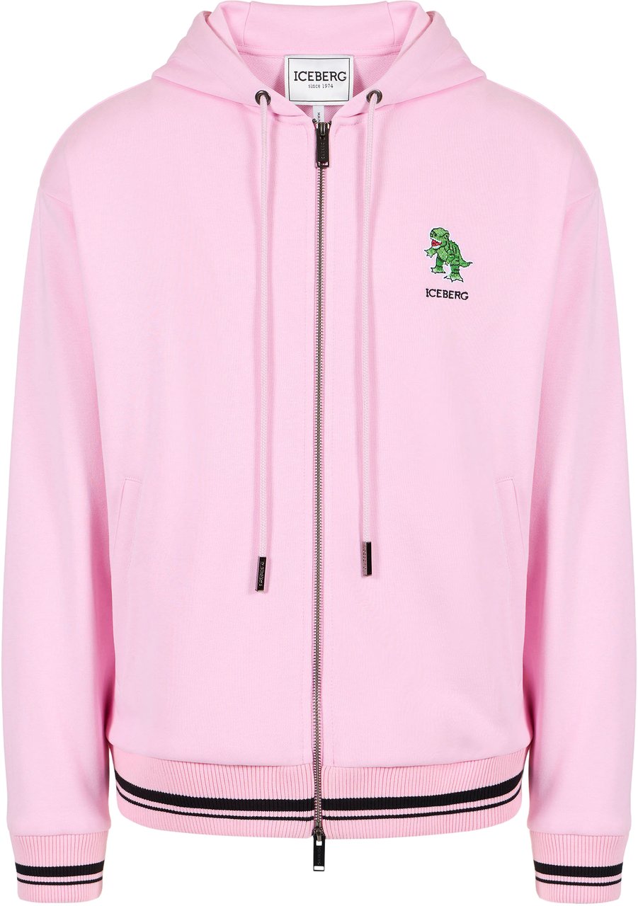 Iceberg Pink regular fit cotton fleece hoodie with Dino Social Club print Roze