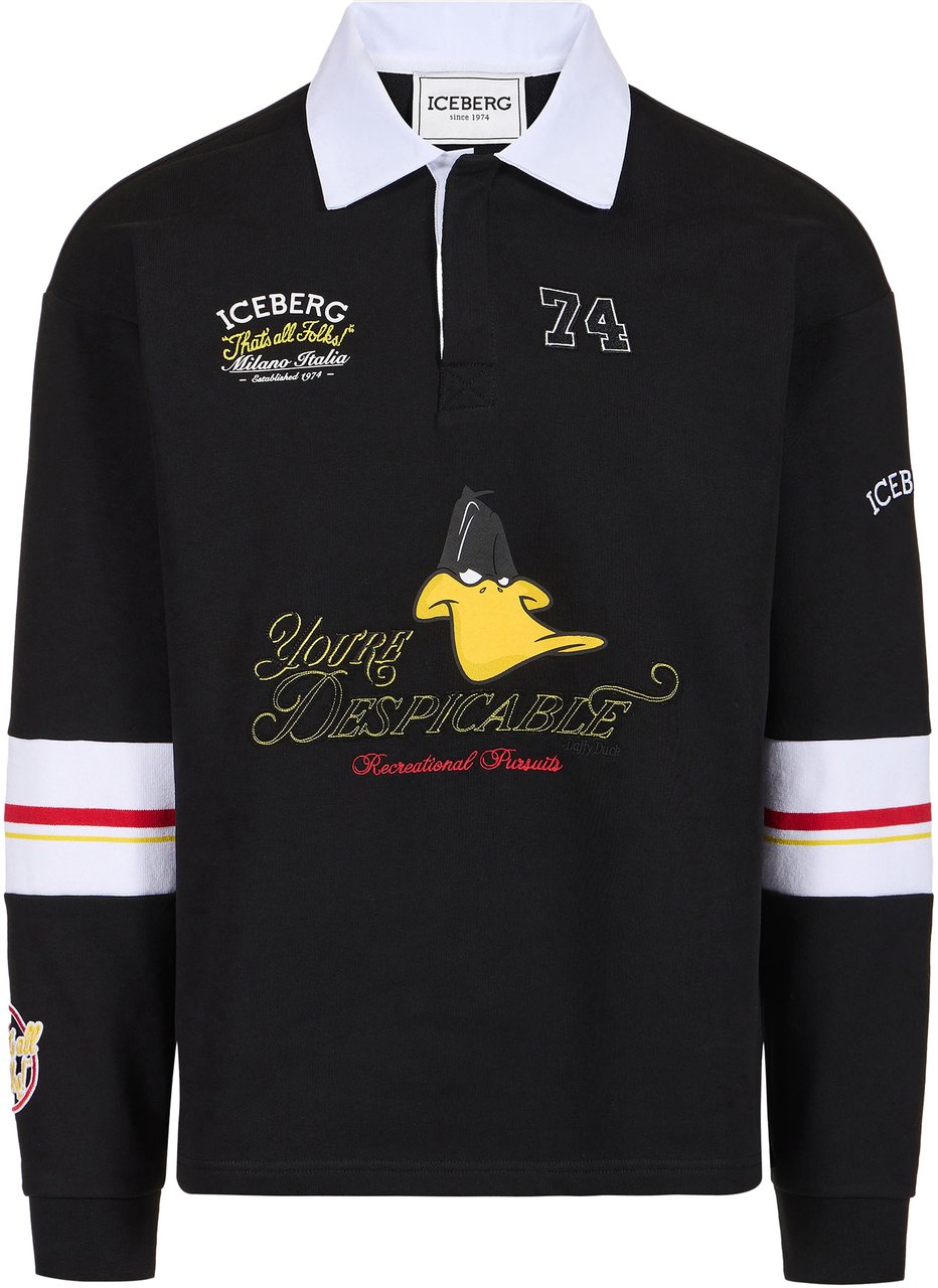 Iceberg Black rugby fit cotton sweatshirt featuring Looney Tunes Zwart