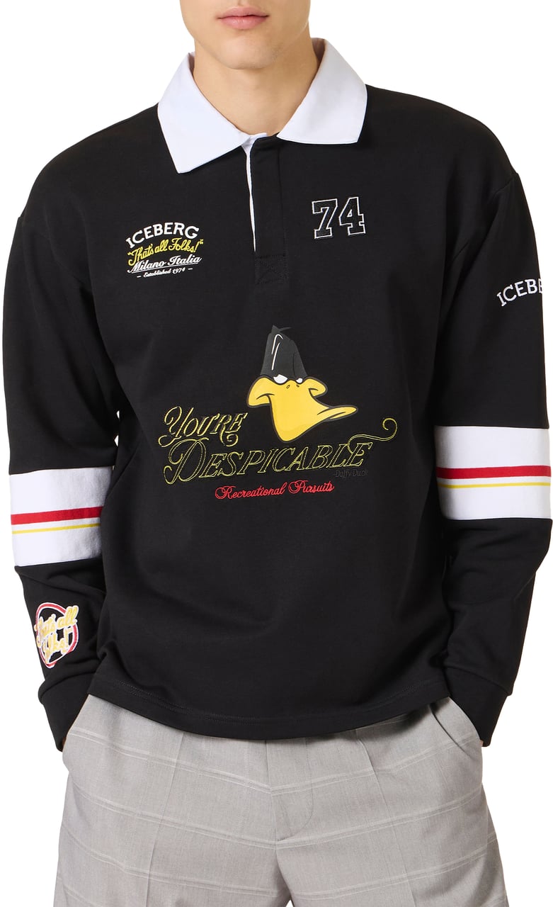 Iceberg Black rugby fit cotton sweatshirt featuring Looney Tunes Zwart