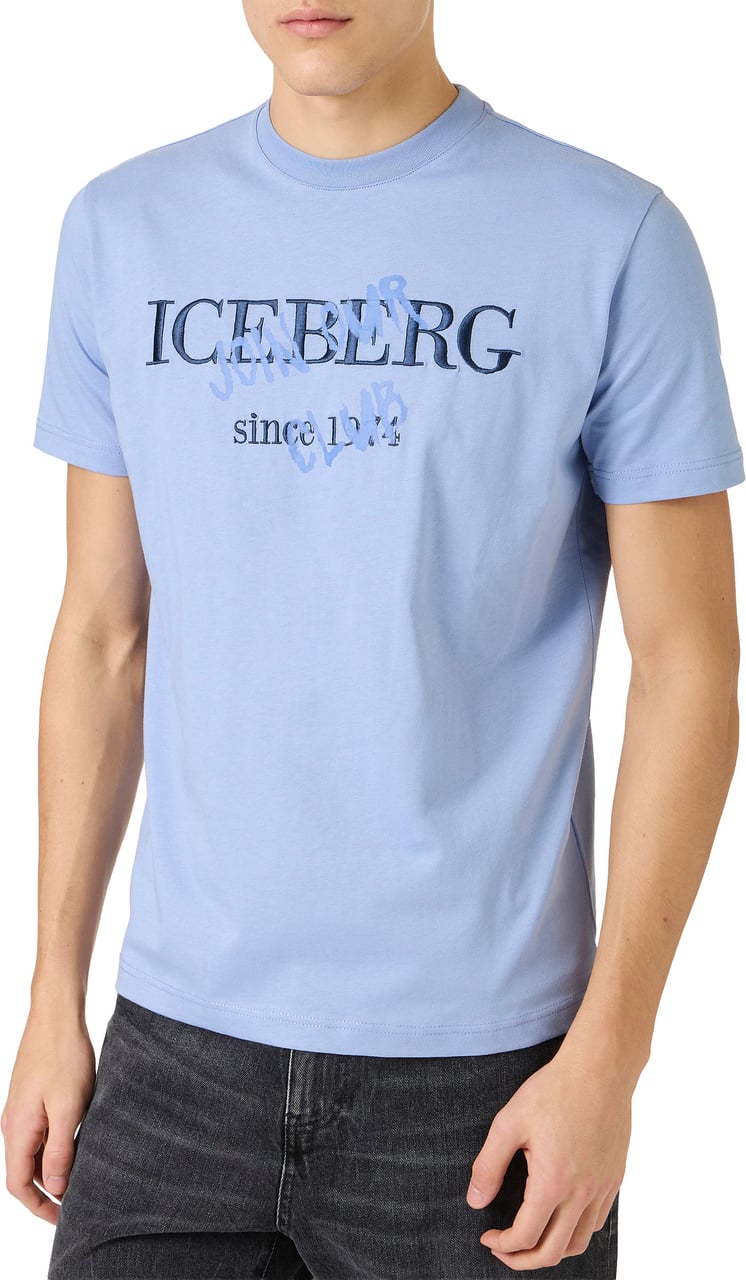 Iceberg Slim fit powder blue cotton jersey T-shirt with logo print Blauw
