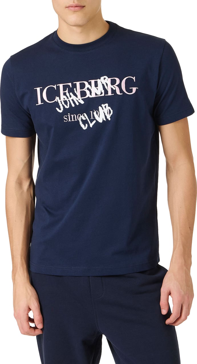 Iceberg Slim fit blue cotton jersey T-shirt with logo print Blauw