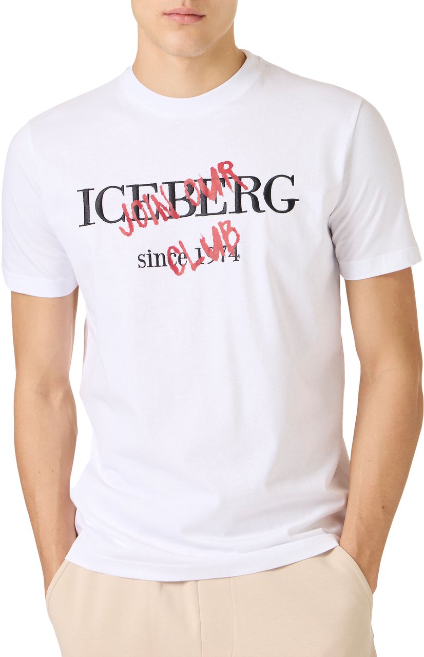 Iceberg Slim fit optic white cotton jersey T-shirt with logo print Wit