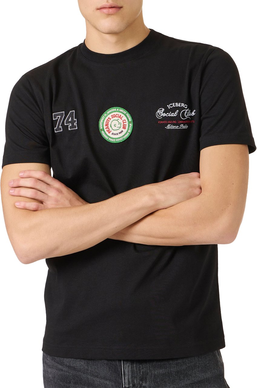 Iceberg Slim fit black cotton jersey T-shirt Zwart