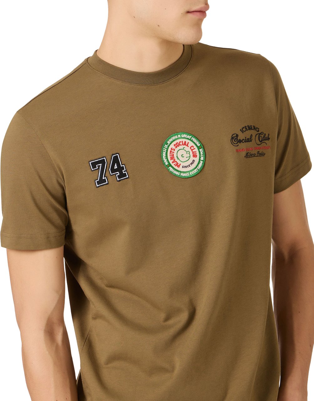 Iceberg Slim fit khaki cotton jersey T-shirt Groen