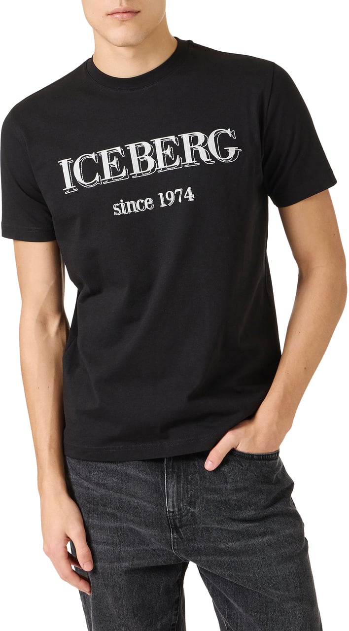 Iceberg Black oversized T-shirt in cotton jersey, featuring the Iceberg logo embroidery Zwart