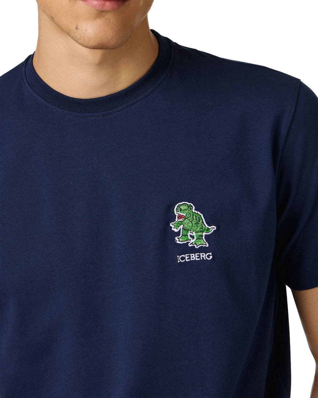 Iceberg Slim fit stretch blue cotton jersey T-shirt with dinosaur patch Blauw