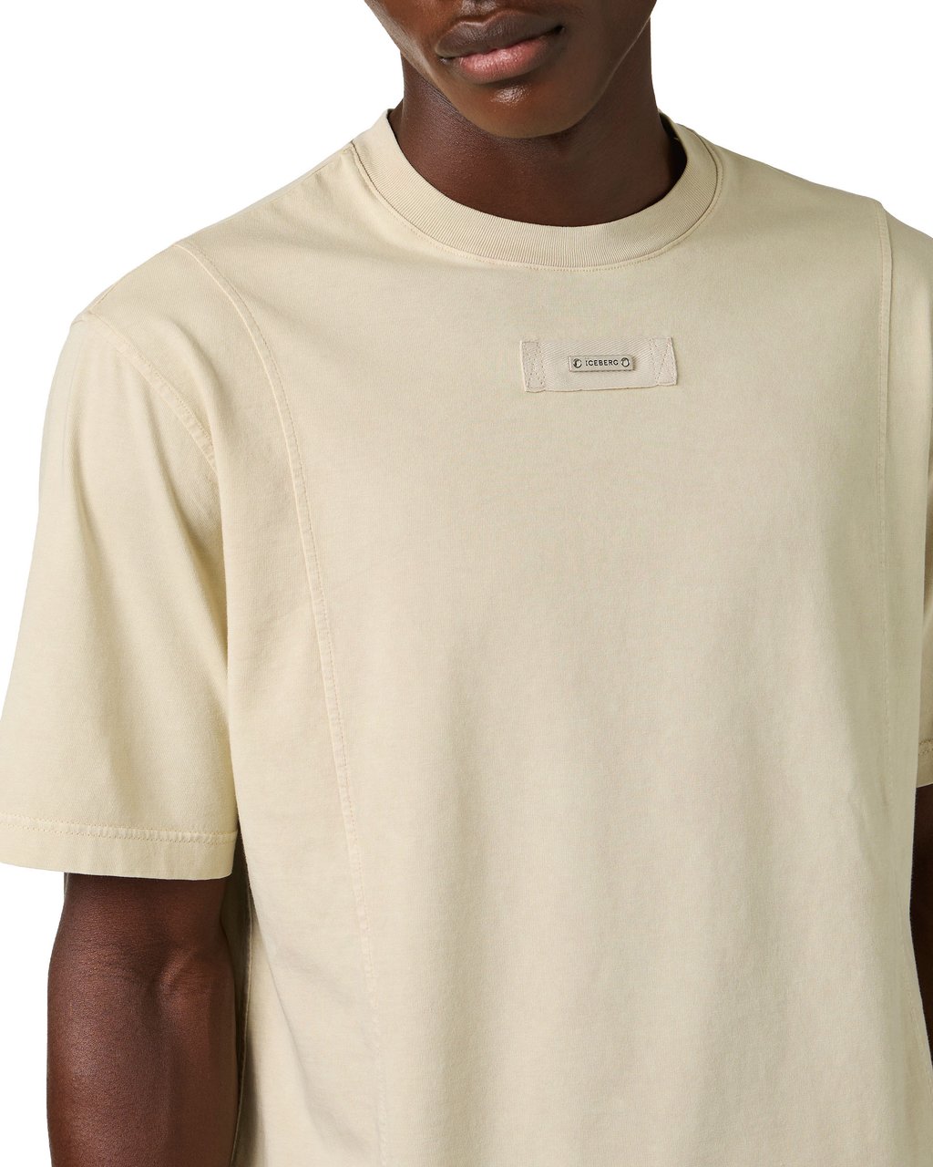 Iceberg Regular fit beige T-shirt in cotton jersey with branded plaque Beige