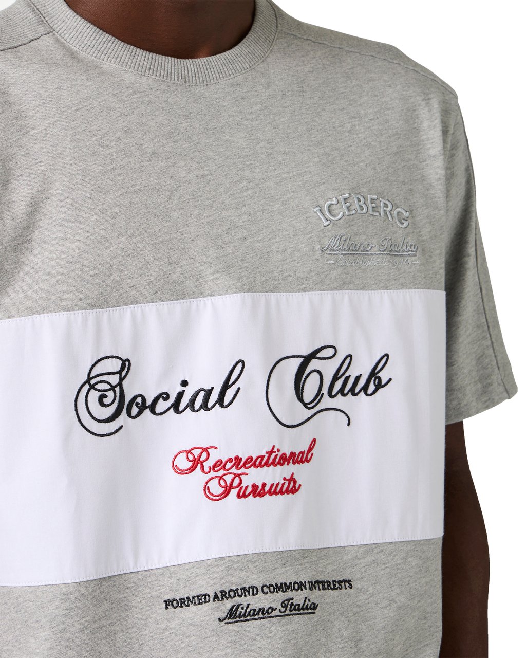 Iceberg Regular fit light gray melange cotton jersey T-shirt, featuring a poplin band Grijs