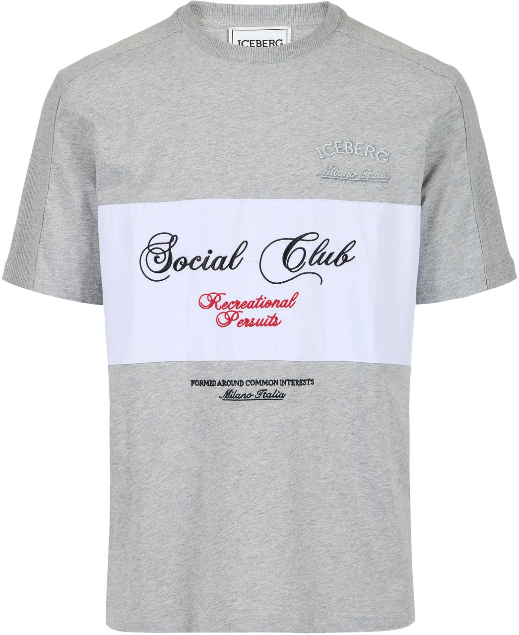 Iceberg Regular fit light gray melange cotton jersey T-shirt, featuring a poplin band Grijs