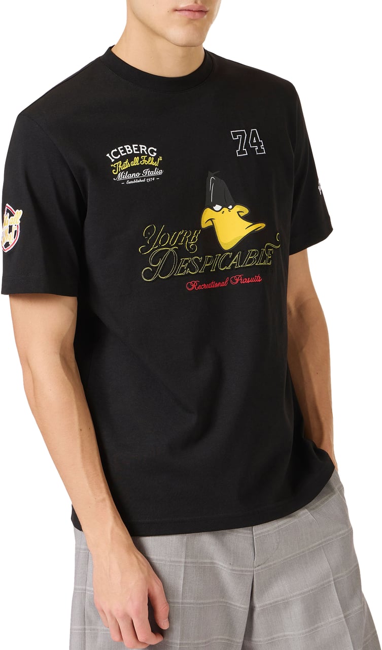 Iceberg Regular fit black cotton jersey T-shirt with Looney Tunes Zwart