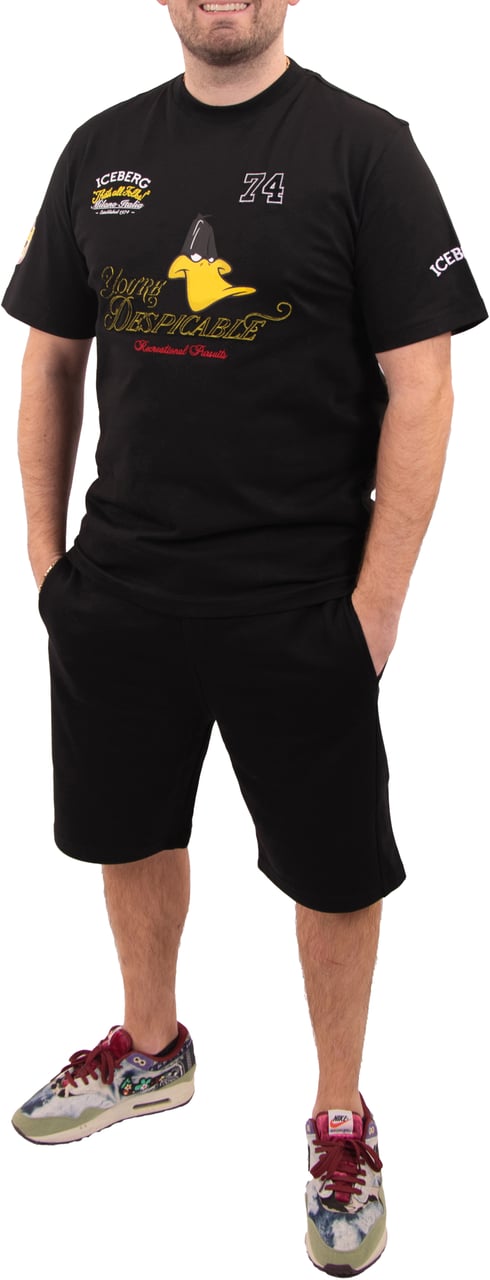 Iceberg Regular fit black cotton jersey T-shirt with Looney Tunes Zwart