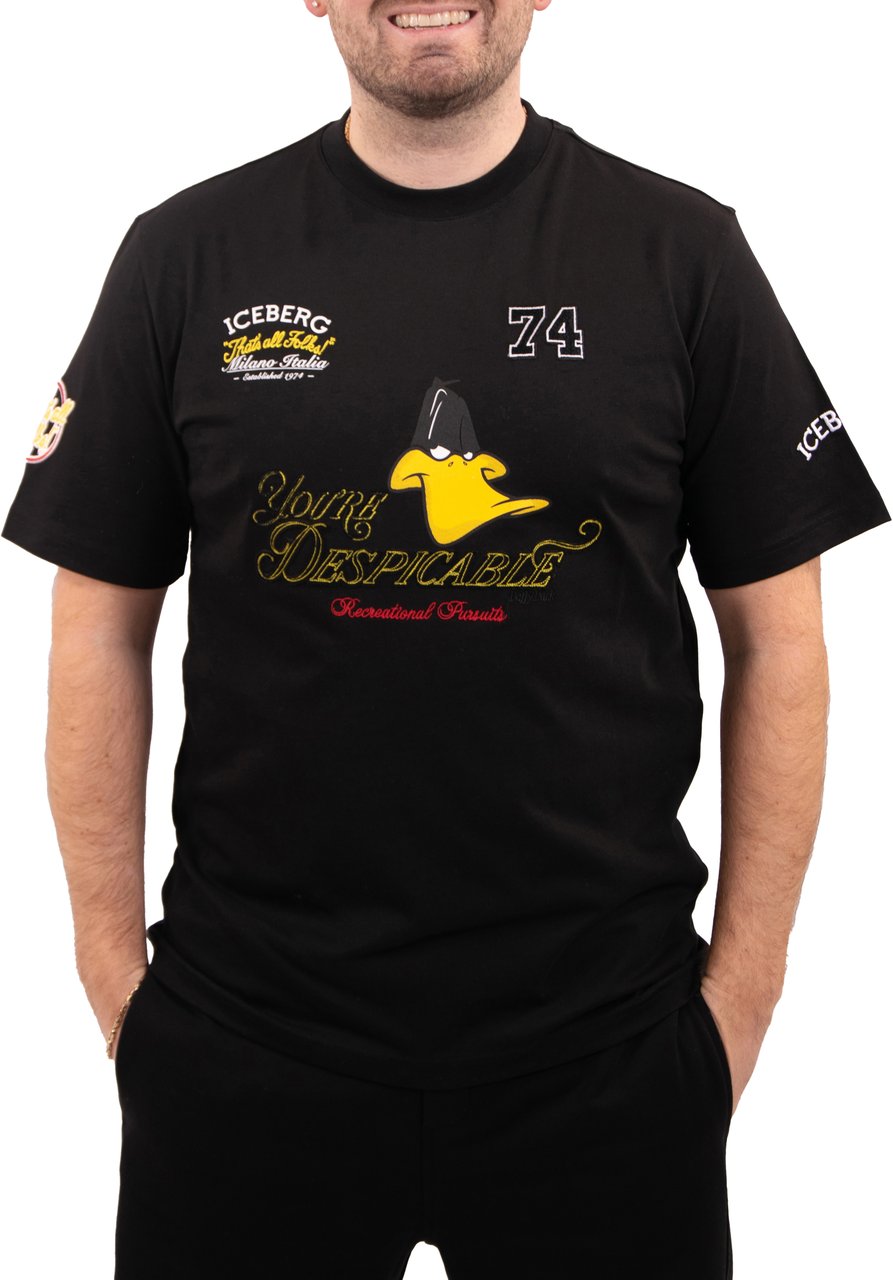 Iceberg Regular fit black cotton jersey T-shirt with Looney Tunes Zwart