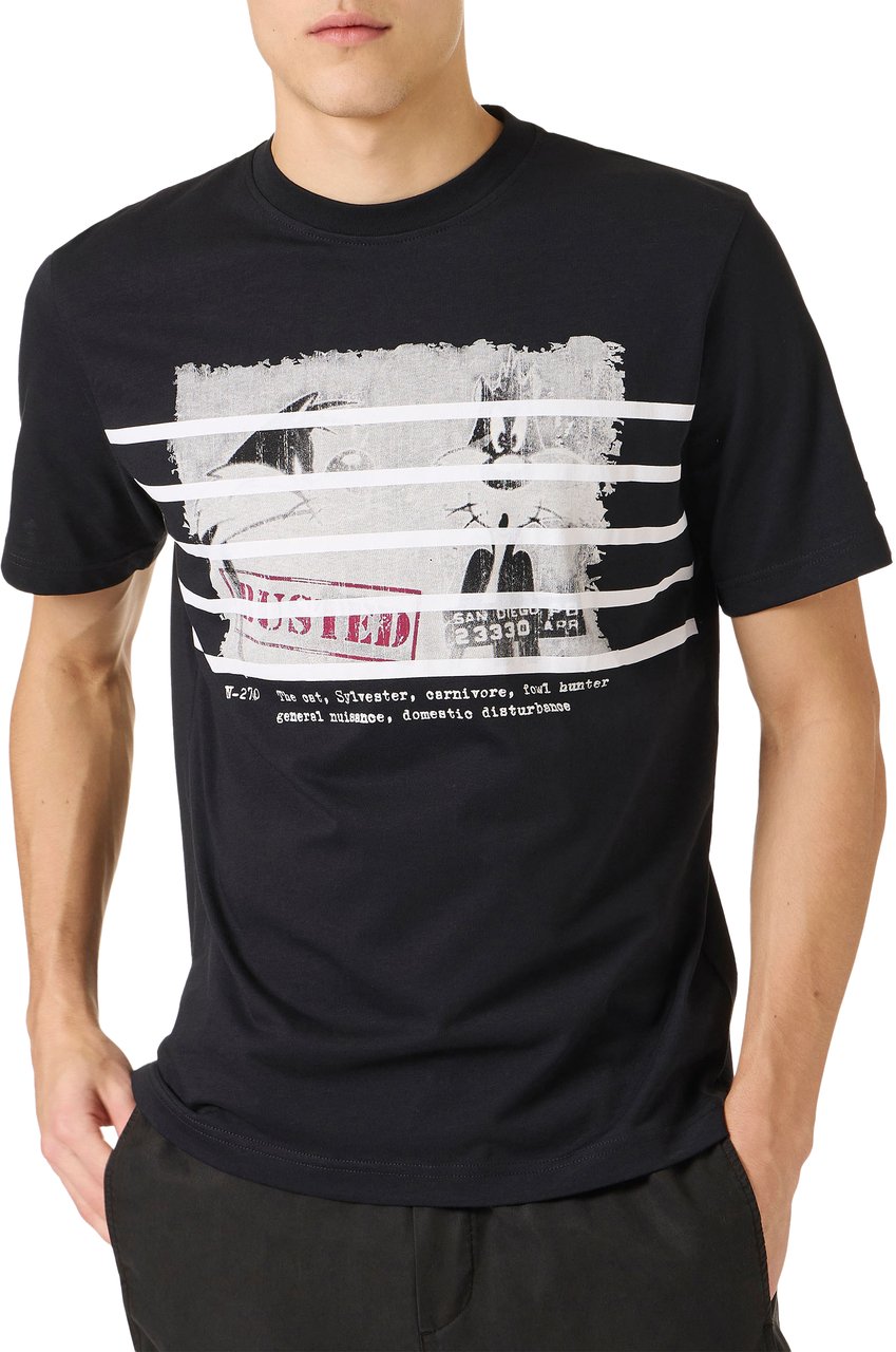Iceberg Regular fit black cotton jersey T-shirt with Looney Tunes print Zwart