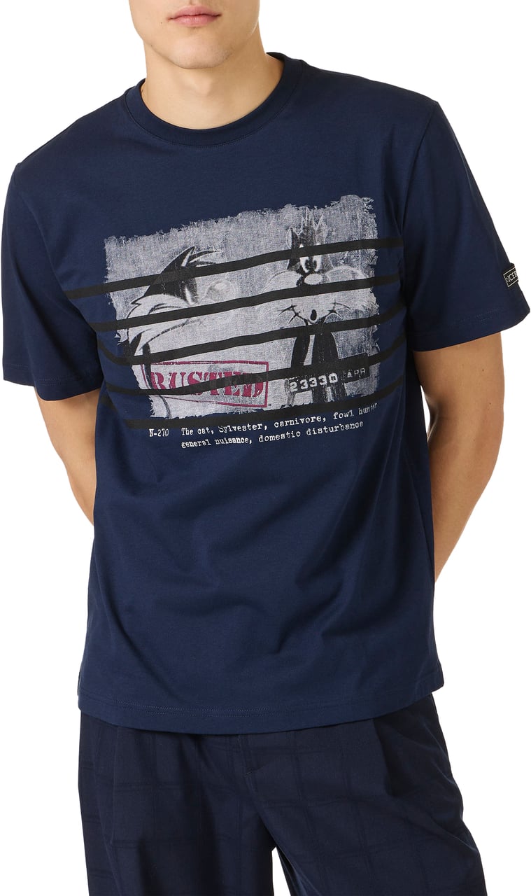 Iceberg Regular fit blue cotton jersey T-shirt with Looney Tunes print Blauw