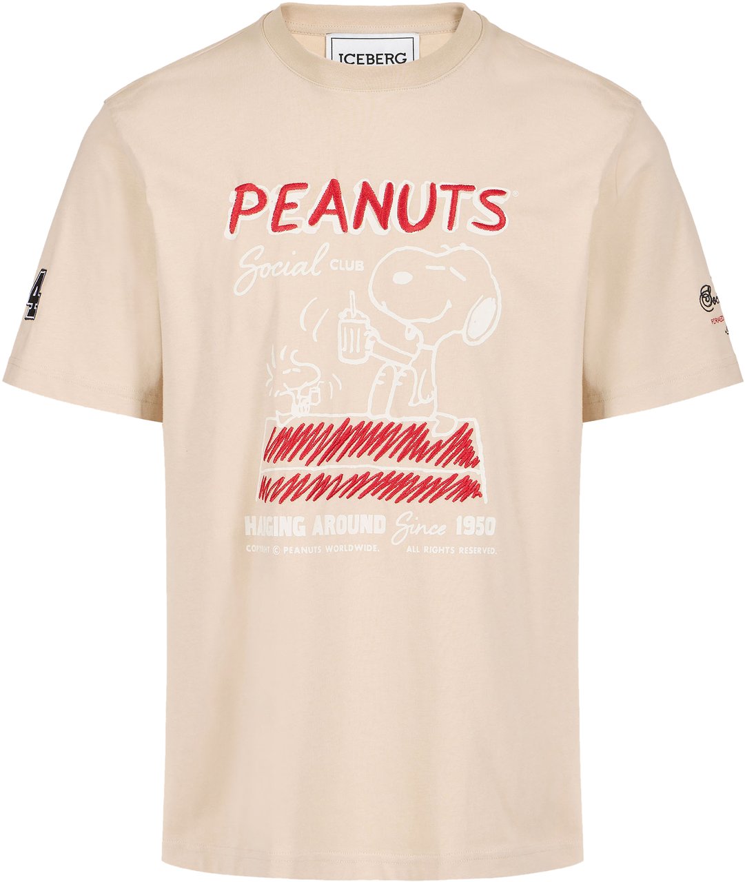 Iceberg Regular fit beige cotton jersey T-shirt with Peanuts design Beige