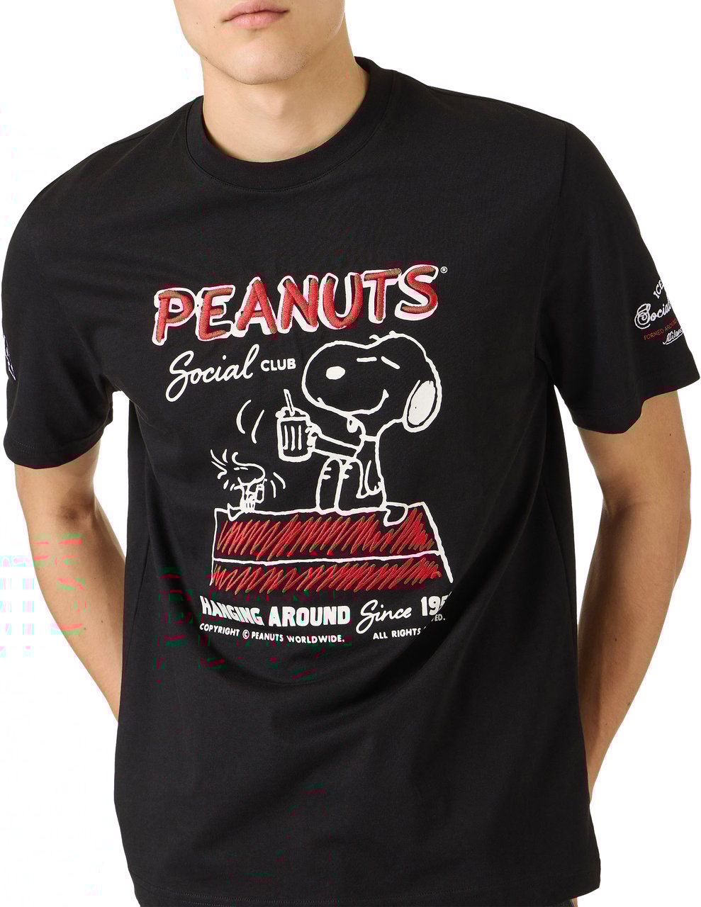 Iceberg Regular fit black cotton jersey T-shirt with Peanuts design Zwart
