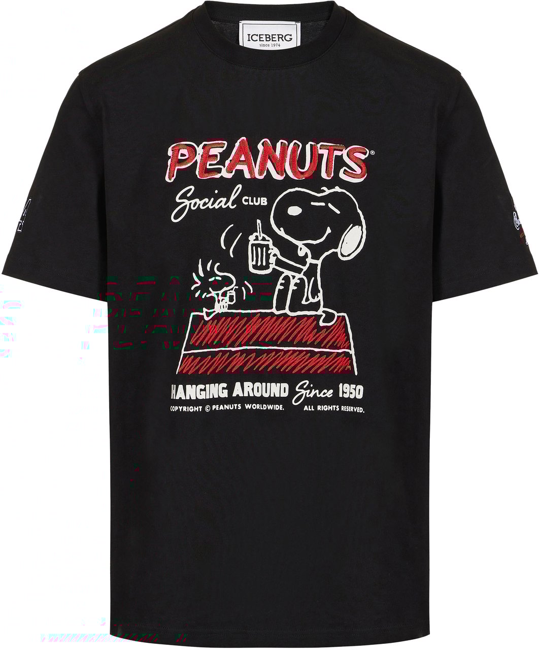 Iceberg Regular fit black cotton jersey T-shirt with Peanuts design Zwart