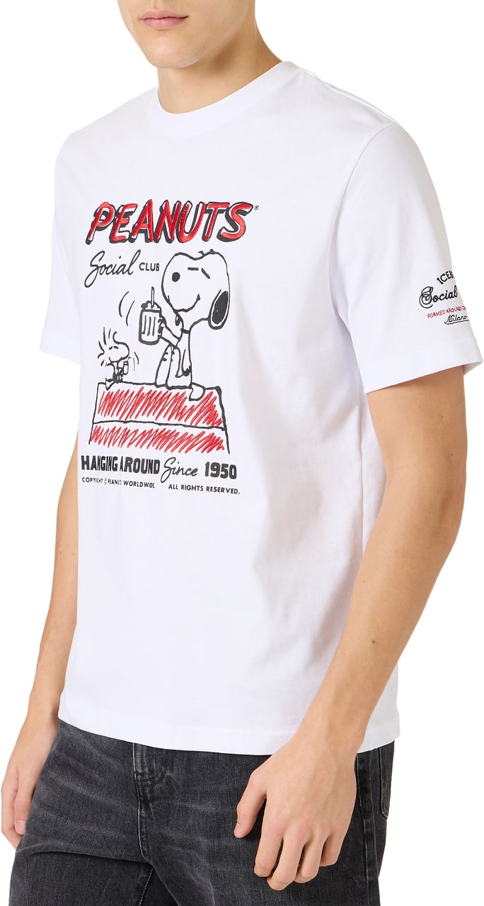 Iceberg Regular fit optic white cotton jersey T-shirt with a Peanuts design Wit