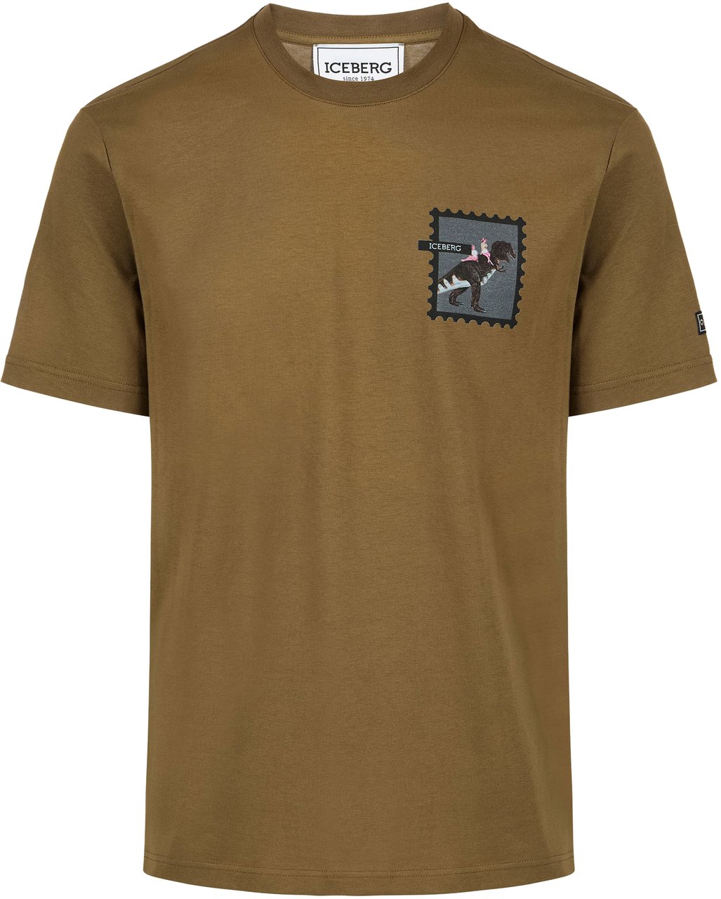Iceberg Regular fit khaki cotton jersey T-shirt with dinosaur print Groen