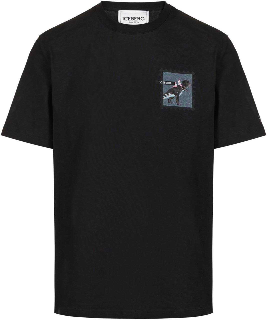 Iceberg Regular fit black cotton jersey T-shirt with dinosaur print Zwart