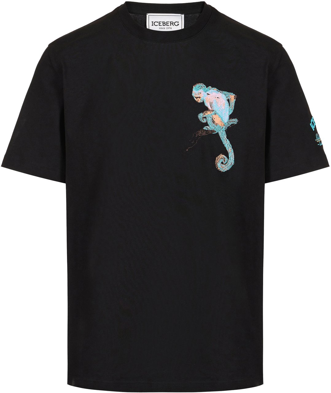 Iceberg Regular fit black cotton jersey T-shirt with Monkey embroidery Zwart