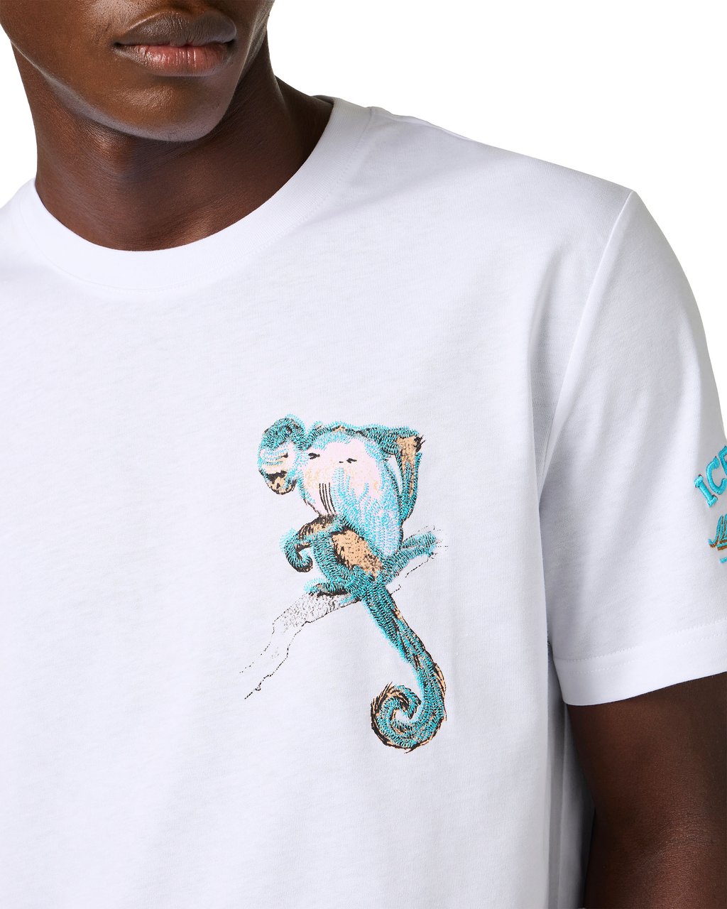 Iceberg Regular fit optic white cotton jersey T-shirt with Monkey embroidery Wit