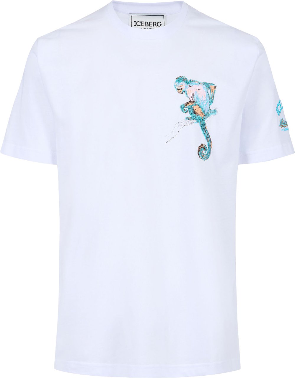 Iceberg Regular fit optic white cotton jersey T-shirt with Monkey embroidery Wit