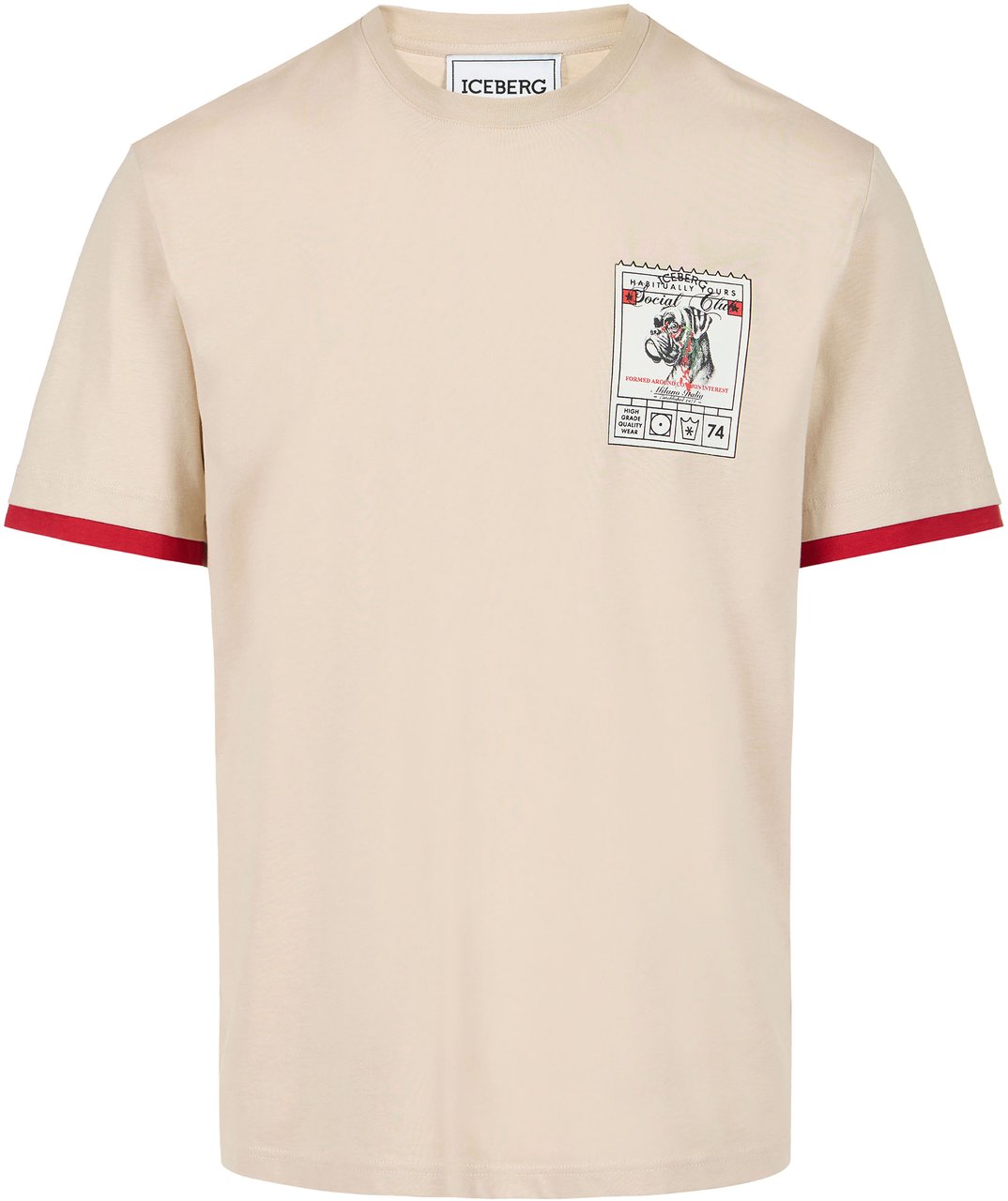 Iceberg Regular fit beige cotton jersey T-shirt with Social Club print Beige