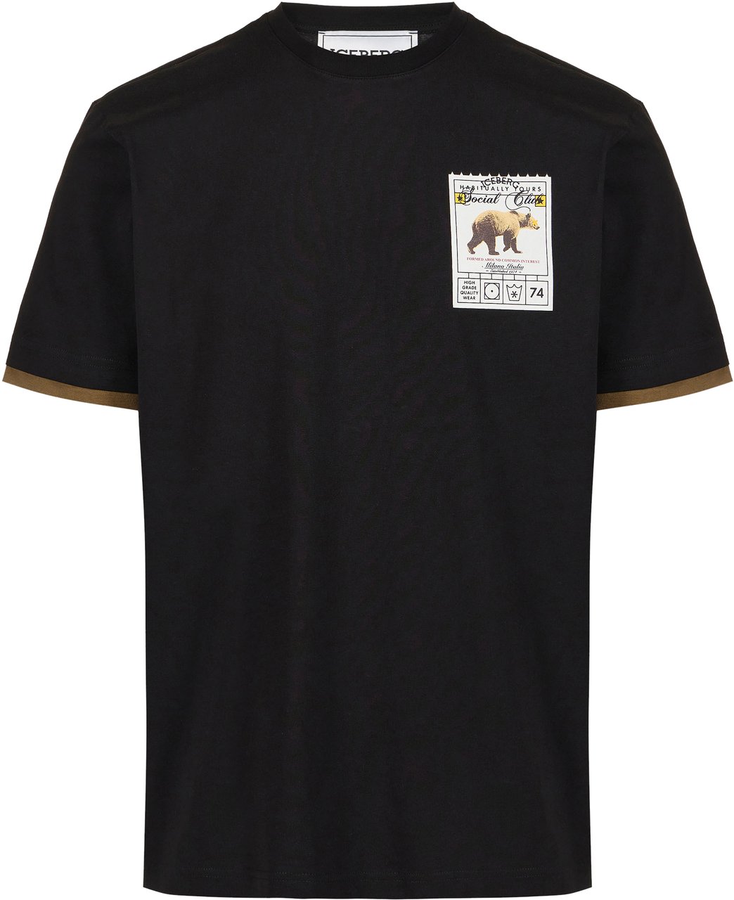 Iceberg Regular fit black cotton jersey T-shirt with Social Club print Zwart