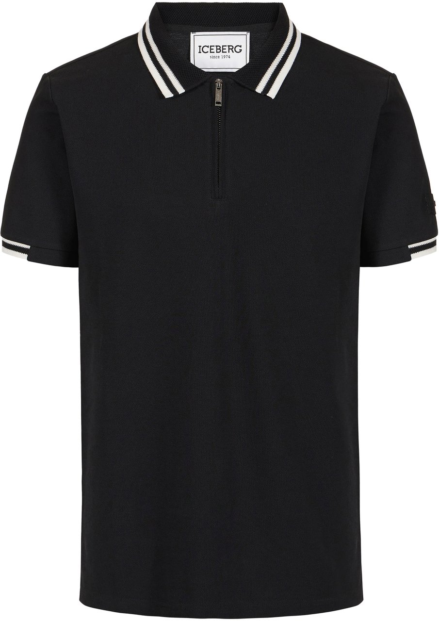 Iceberg Regular fit black short-sleeved polo shirt in cotton piquet Zwart