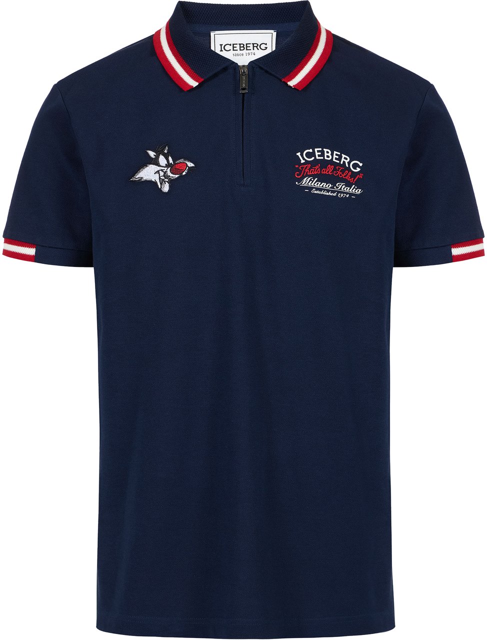 Iceberg Regular fit blue short-sleeved polo shirt in cotton piquet with Looney Tunes Blauw