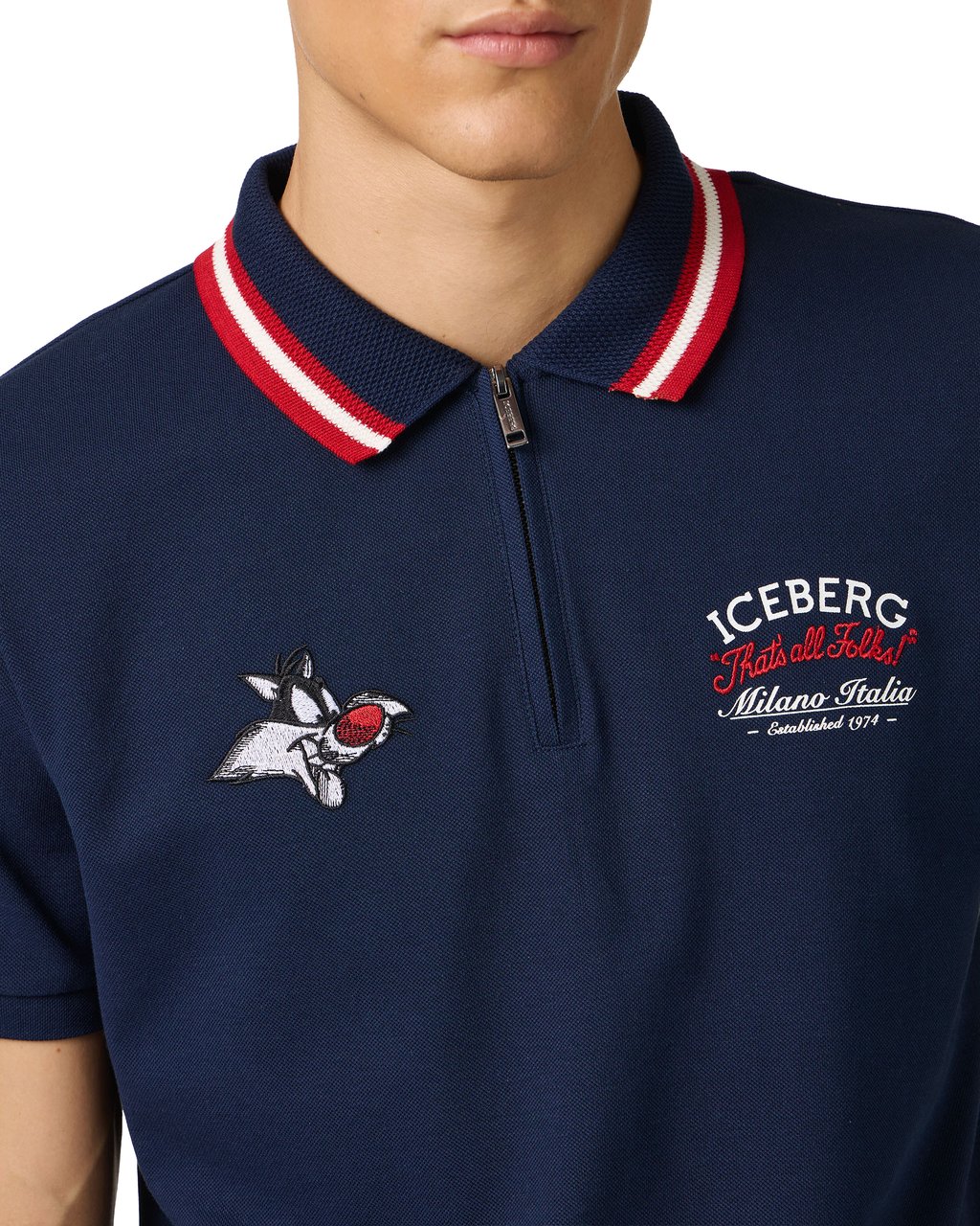 Iceberg Regular fit blue short-sleeved polo shirt in cotton piquet with Looney Tunes Blauw