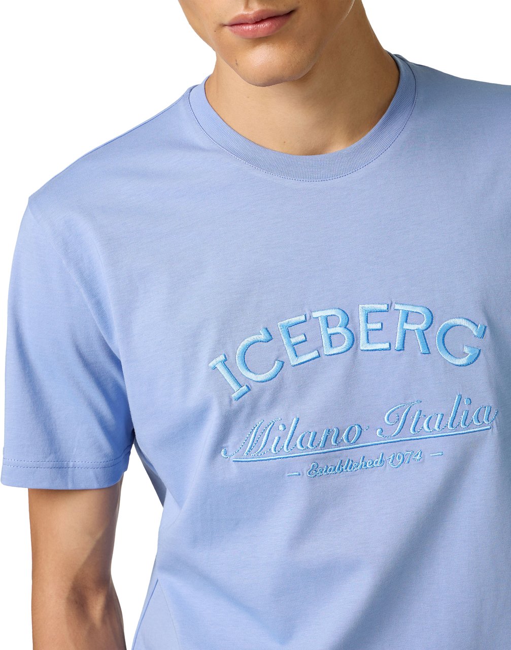 Iceberg Classic regular fit powder blue T-shirt in sustainable cotton jersey Blauw